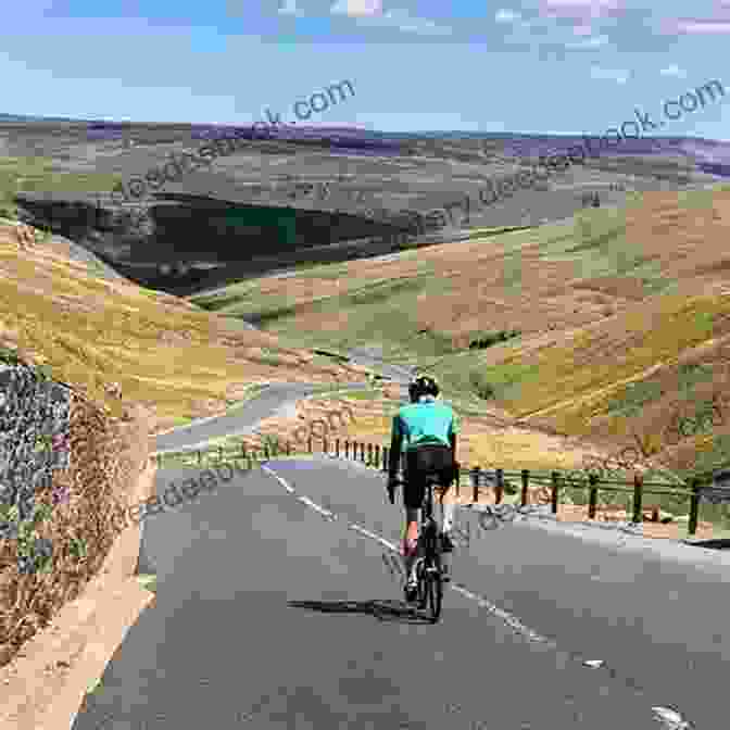A Cyclist Ascending The Gentle Slopes Of Buttertubs Pass, Surrounded By Rolling Hills And A Clear Blue Sky. Cycling Climbs Of Yorkshire (Regional Cycling Climbs 2)