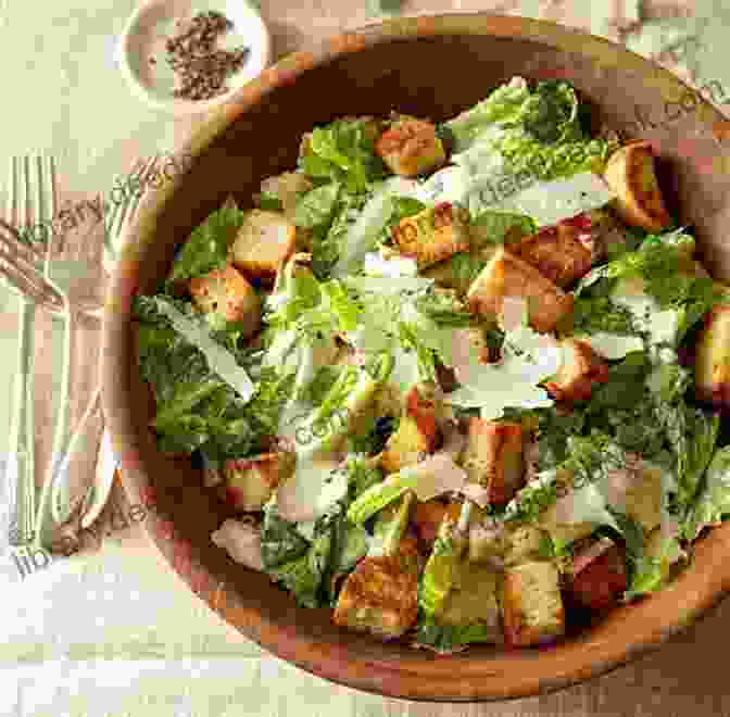 A Deconstructed Caesar Salad With Romaine Lettuce, Croutons, Parmesan Cheese, And Dressing THE ESSENTIAL PANINI COOKBOOK: Creative Classic Recipes And Delicious Sandwich Ideas
