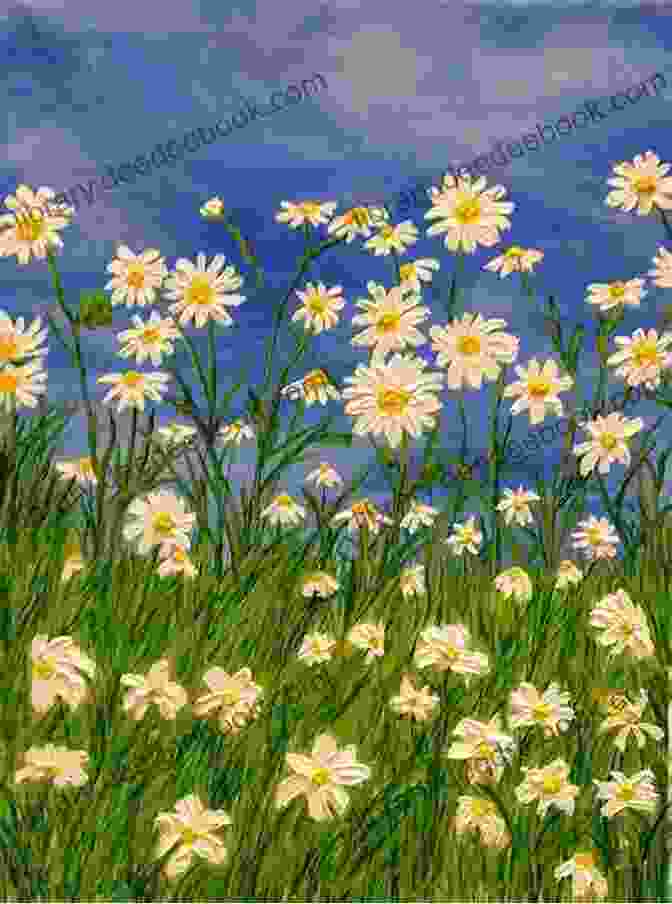 A Serene Oil Painting Of A Field Of Daisies, Capturing Their Simplicity And Delicate Beauty. Floral Art: A Unique Collection Of Floral Art From Paintings To Drawings And Digital Art A Beautiful Botanical Unknown World Of Floral Art In The Form Of This Illustrated